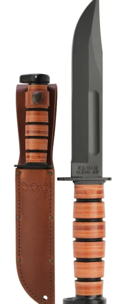Ka-Bar KB1317 Dogs Head Utility Knife with Brown Leather Sheath Straight Edge