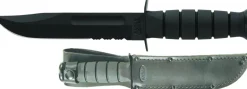 Ka-Bar KB1212 Fighting Utility Knife Black with Black Leather Sheath Serrated Edge