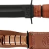 Ka-Bar KB1250 USMC Short Knife with Brown Leather Sheath Straight Edge