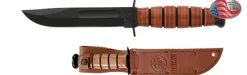 Ka-Bar KB1250 USMC Short Knife with Brown Leather Sheath Straight Edge